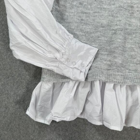 LaBiz Turtleneck Layered Sweater Women's Medium Gray Wool Blend Ruffle Top - Picture 3 of 9